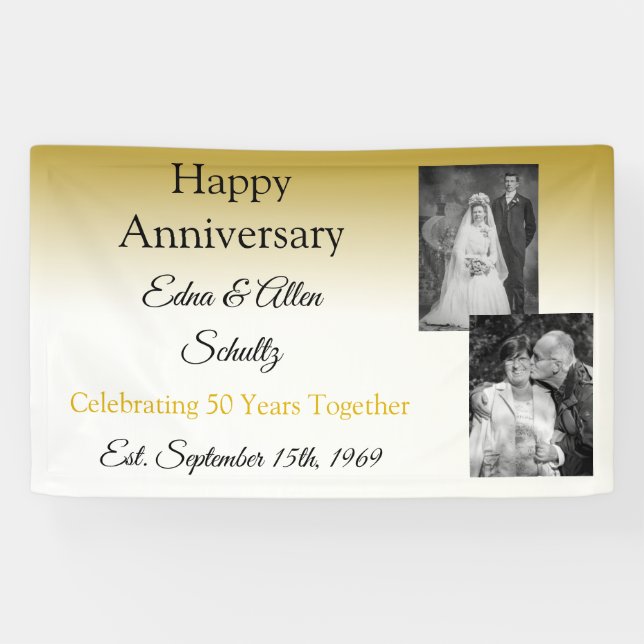 Lona Banner de aniversario de Gold Happy (Horizontal)