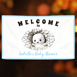 Lona Banner de Baby Shower azul de Little Boo Ghost Hal