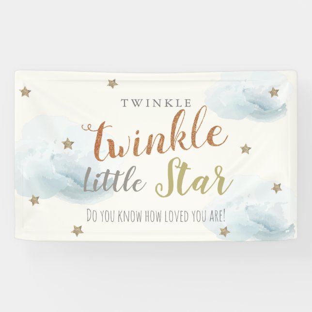 Lona Banner de Baby Shower azul Twinkle Little Star (Horizontal)