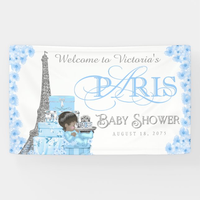 Lona Banner de Baby Shower Boys Paris (Horizontal)