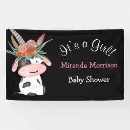 Lona Banner de Baby Shower Cute Boho Cow Chalkboard