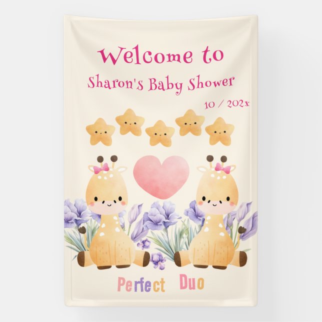 Lona Banner de Baby Shower Cute Giraffe | Baby Shower g (Vertical)