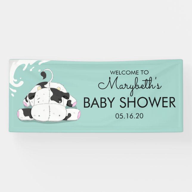 Lona Banner de Baby Shower Cute Little Cow (Horizontal)