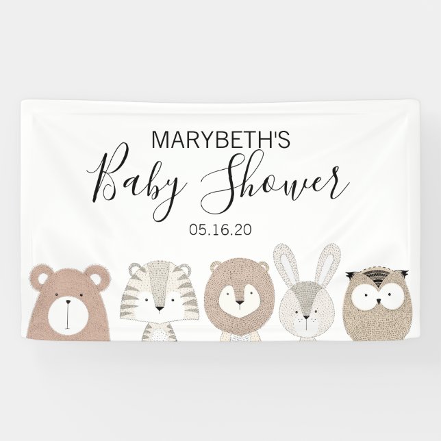 Lona Banner de Baby Shower de animales salvajes (Horizontal)