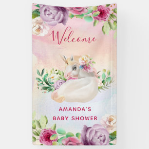 Lona Banner de Baby Shower de Baby Unicorn y Flores