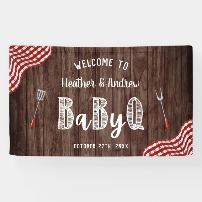 Lona Banner de Baby Shower de Babyq Backyard BBQ Picnic (Horizontal)