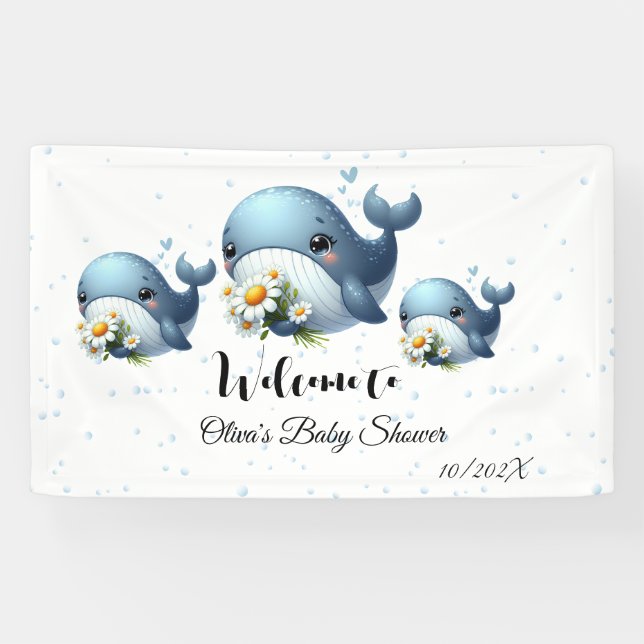 Lona Banner de Baby Shower de ballena para bebés (Horizontal)