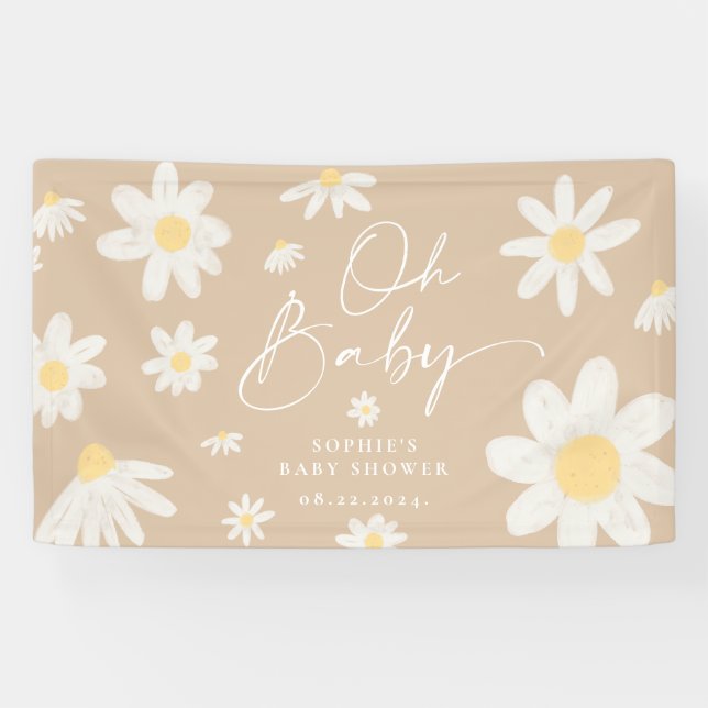 Lona Banner de Baby Shower de Boho Daisy Flower (Horizontal)