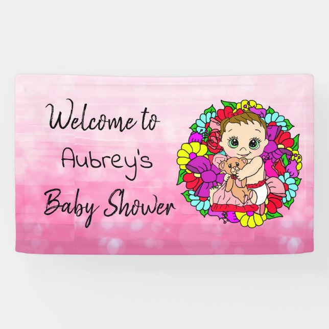Lona Banner de Baby Shower de chica, Banner de bebé chi (Horizontal)