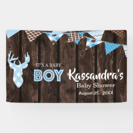Lona Banner de Baby Shower de ciervos Rustic Blue Plaid