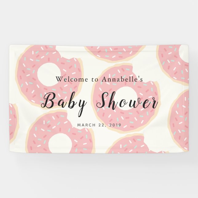 Lona Banner de Baby Shower de donut rosado (Horizontal)