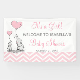 Lona Banner de Baby Shower de Elephant Rosa Chevron Gir