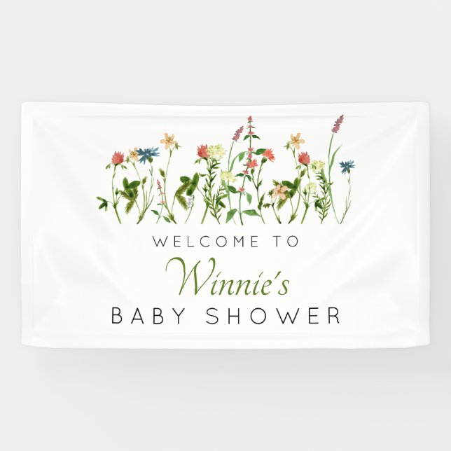 Lona Banner de Baby Shower de Flor silvestre (Horizontal)