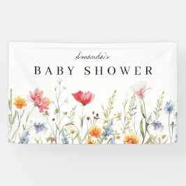 Lona Banner de Baby Shower de Flor silvestre acuarela