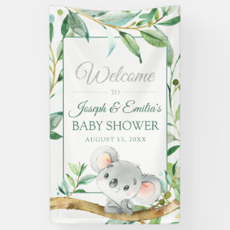Lona Banner de Baby Shower de Koala Bear y Eucalyptus L