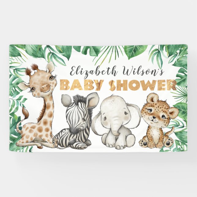 Lona Banner de Baby Shower de la jungla de Safari (Horizontal)