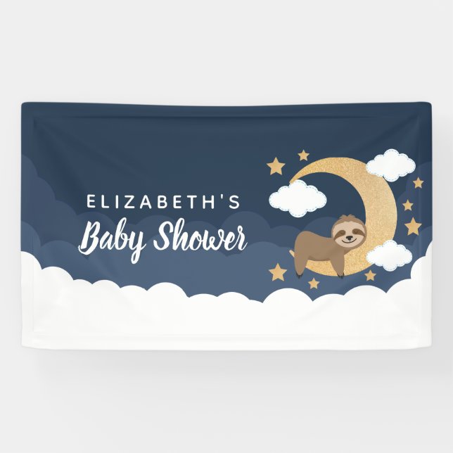Lona Banner de Baby Shower de Lullaby Baby Sloth Moon (Horizontal)
