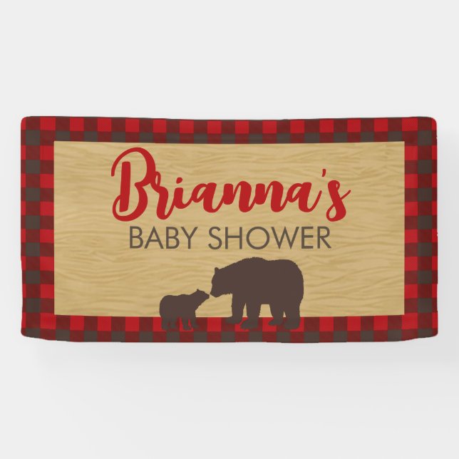 Lona Banner de Baby Shower de Mama Bear Flannel (Horizontal)