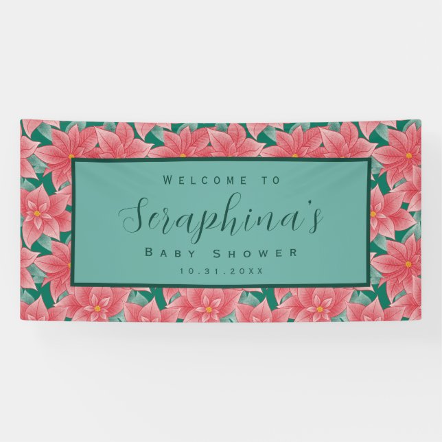 Lona Banner de Baby Shower de Red & Green Winter Poinse (Horizontal)