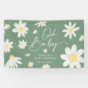 Lona Banner de Baby Shower de Sage Green Boho Daisy Flo