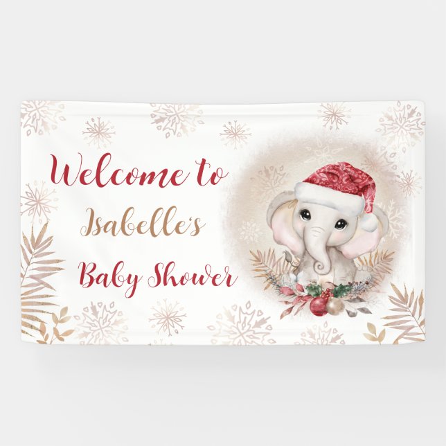 Lona Banner de Baby Shower de Santa Baby Elephant Chica (Horizontal)