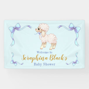 Lona Banner de Baby Shower de Sweet Blue Boy Lamb