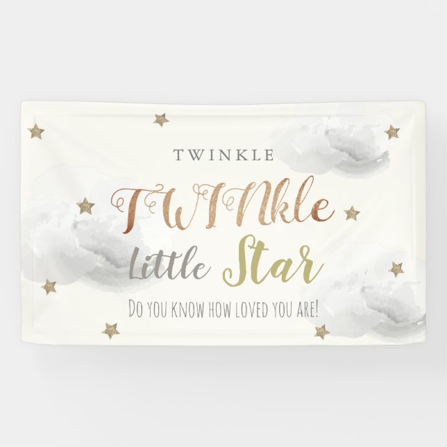 Lona Banner de Baby Shower de TWINkle Little Star Gray (Horizontal)