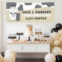 Banner de Baby Shower de vaca y galletas beige