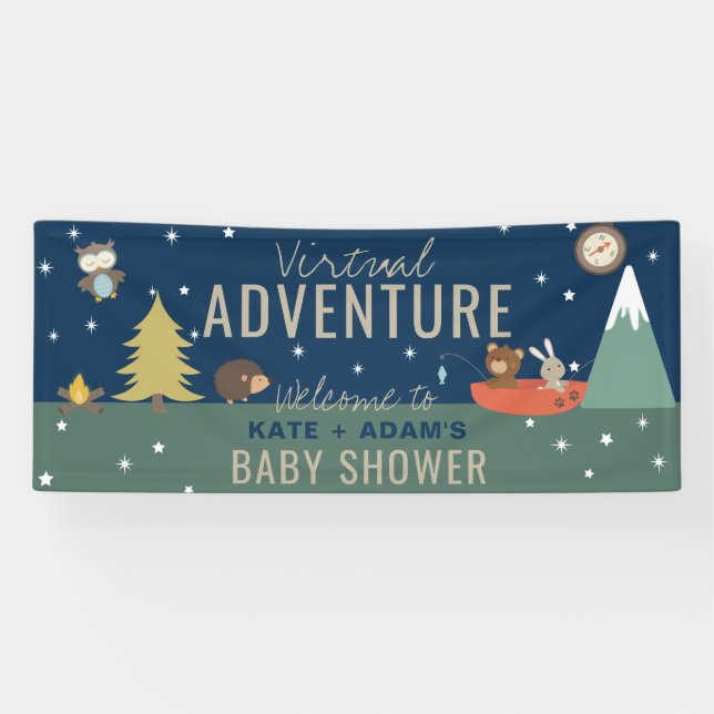 Lona Banner de Baby Shower de Virtual Adventure Boy Woo (Horizontal)