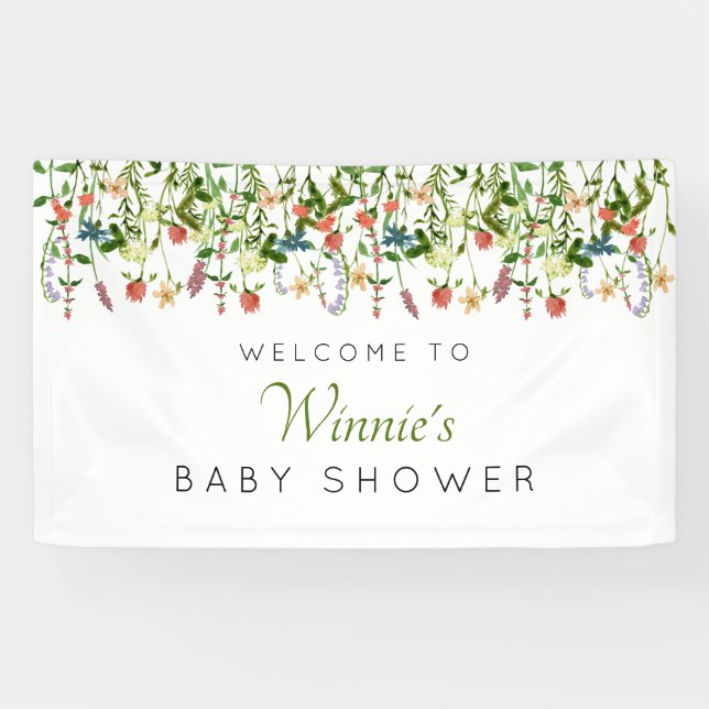 Lona Banner de Baby Shower del Boho Wildflower (Horizontal)