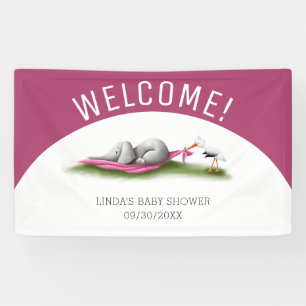 Lona Banner de Baby Shower del Chica Elefante de Bienve