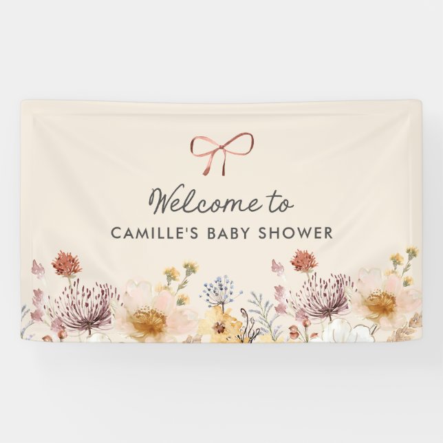 Lona Banner de Baby Shower del Jardín de flores silvest (Horizontal)