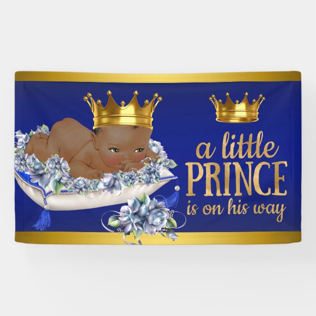 Lona Banner de Baby Shower del niño joven afroamericano (Horizontal)