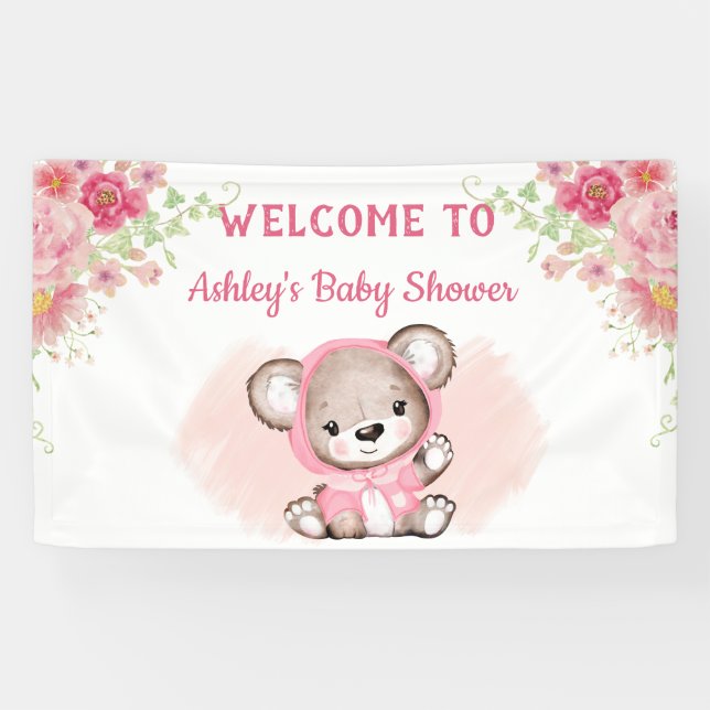 Lona Banner de Baby Shower del Personalizado de flores  (Horizontal)