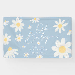 Lona Banner de Baby Shower Dusty Blue Boho Daisy Flower