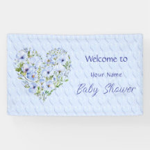 Banner de Baby Shower Floral Blue Heart