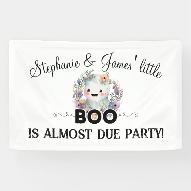 Lona Banner de Baby Shower Floral Little Boo Halloween (Horizontal)