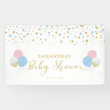 Banner de Baby Shower Gold, Pink & Blue Gender Rev