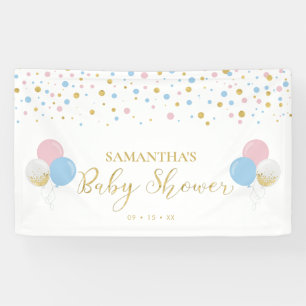 Lona Banner de Baby Shower Gold, Pink & Blue Gender Rev