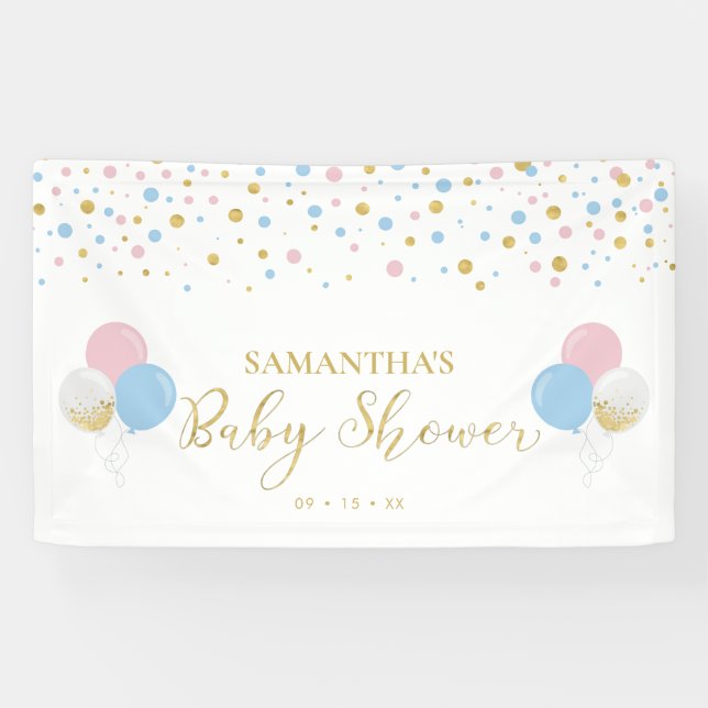 Lona Banner de Baby Shower Gold, Pink & Blue Gender Rev (Horizontal)