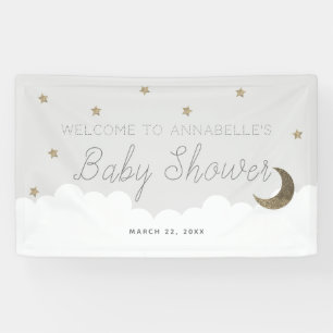 Lona Banner de Baby Shower Gold Stars & Moon Gray