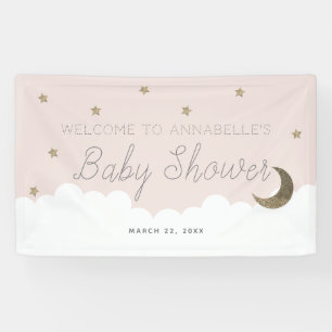 Lona Banner de Baby Shower Gold Stars & Moon Pink