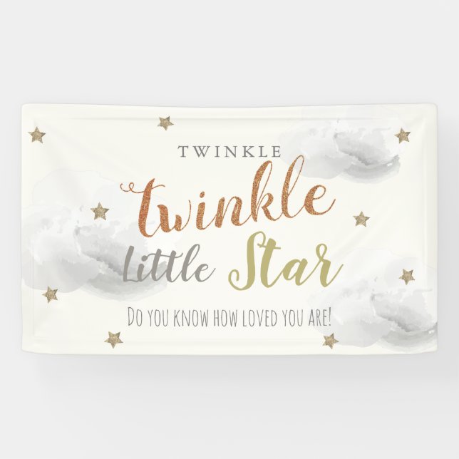 Lona Banner de Baby Shower Gris de Estrella Pequeña Twi (Horizontal)