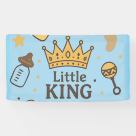 Lona "Banner de Baby Shower Little King - Blue & Gold C