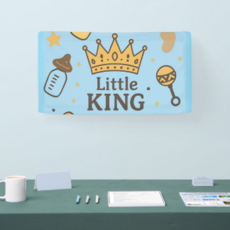 Lona "Banner de Baby Shower Little King - Blue & Gold C