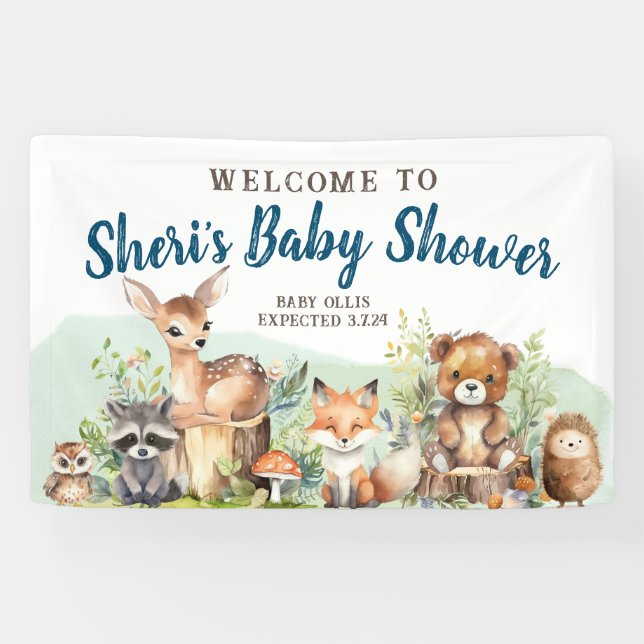 Lona Banner de Baby Shower para animales de Woodland de (Horizontal)