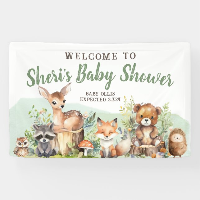 Lona Banner de Baby Shower para animales de Woodland de (Horizontal)