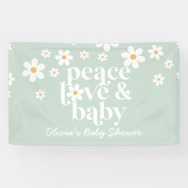 Lona Banner de Baby Shower Retro Daisy Boho Peace Love