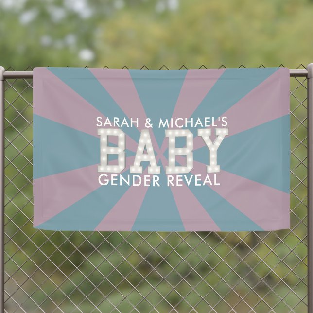 Lona Banner de Baby Shower rosa y azul revelado por gén (Gender Reveal Baby Shower Banner with space for your names)
