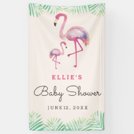 Lona Banner de Baby Shower rosado Flamingo